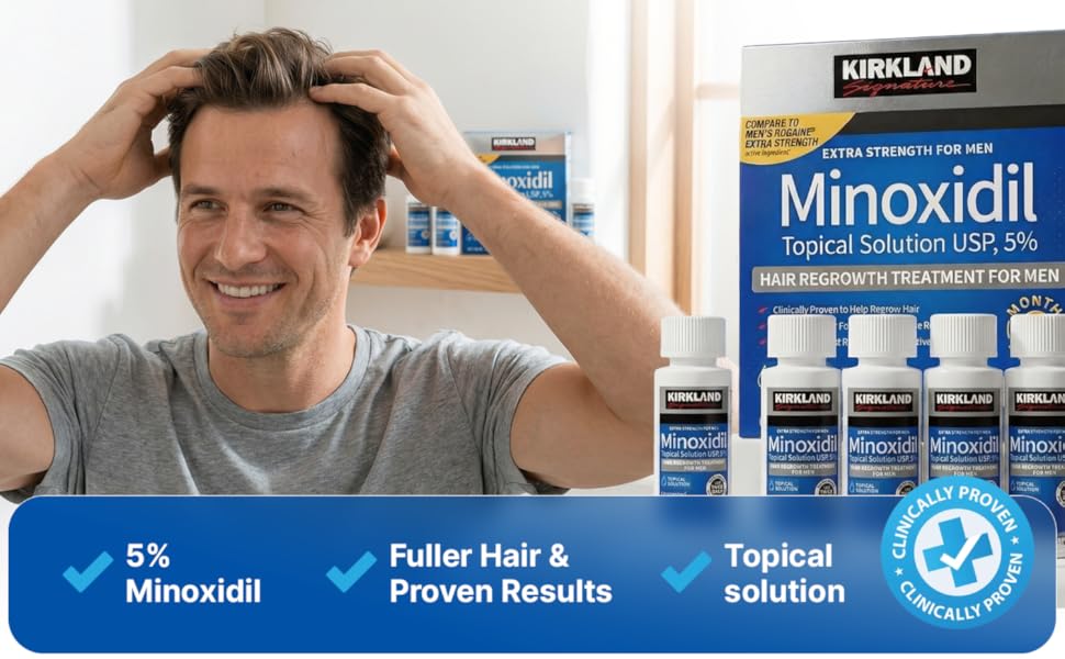 Kirkland Minoxidil 5% Topical Solution for Men with Dropper Applicator, 6-Month Supply
